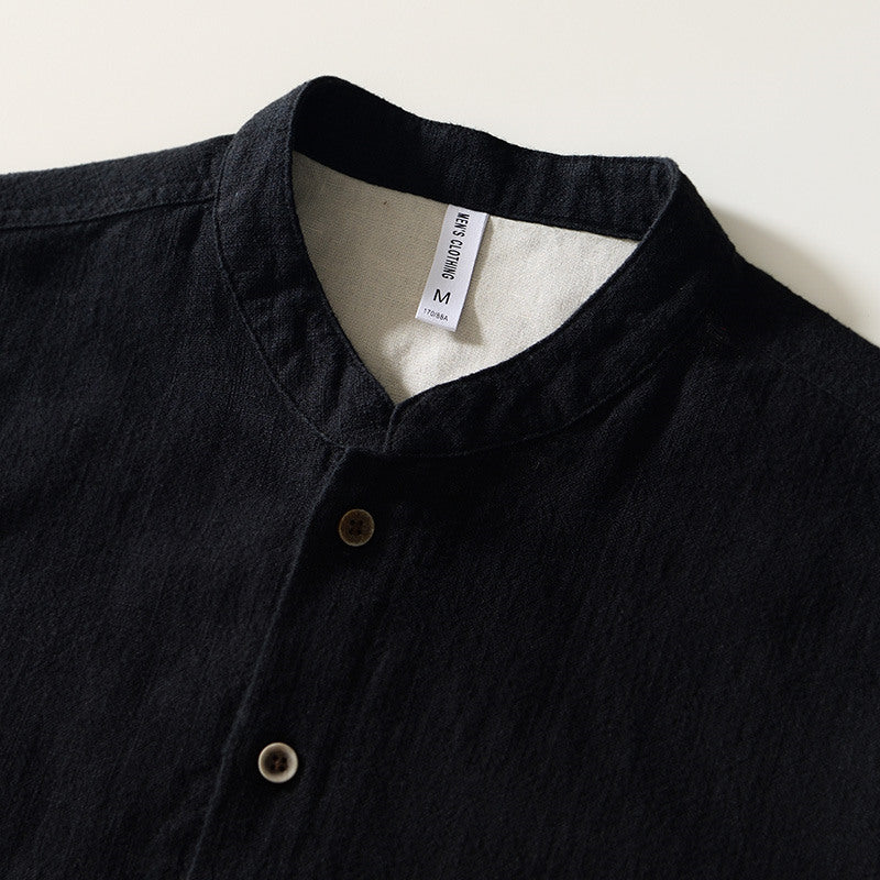 Stand Collar Ramie Long Sleeve Shirt