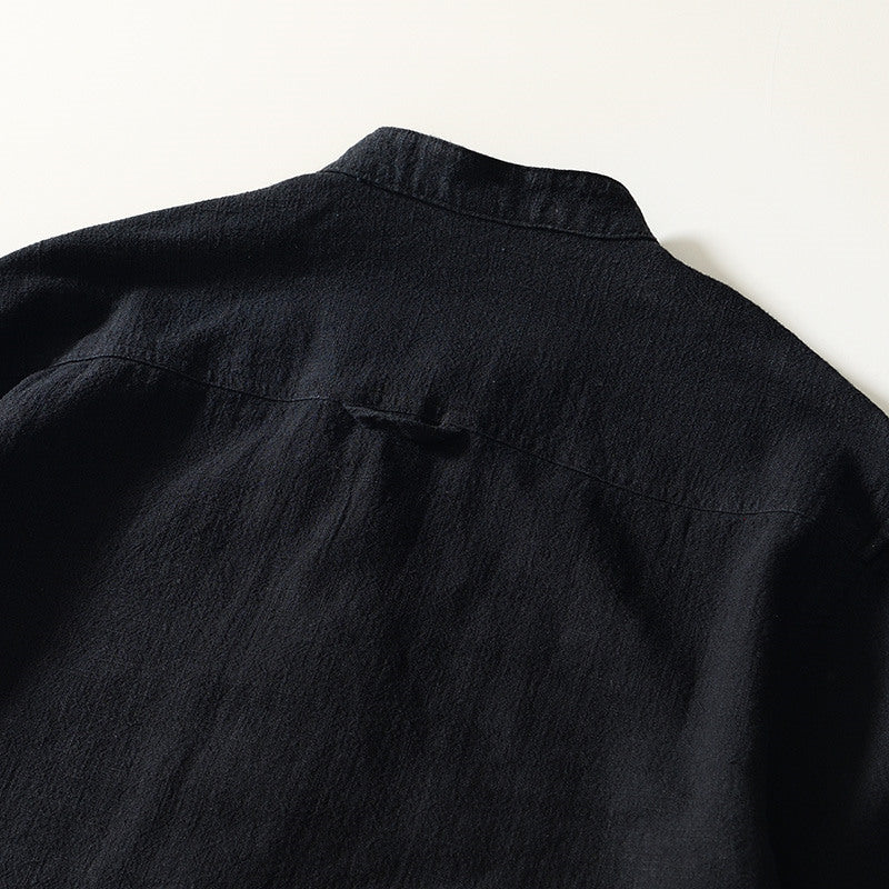 Stand Collar Ramie Long Sleeve Shirt