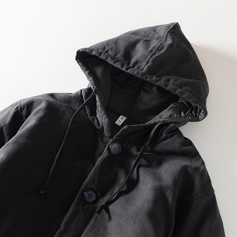 Ramie Vintage Button Hooded Jacket