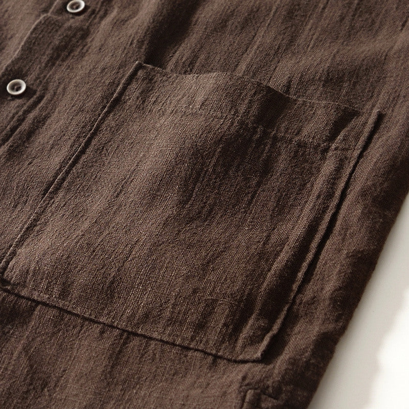 Stand Collar Ramie Long Sleeve Shirt