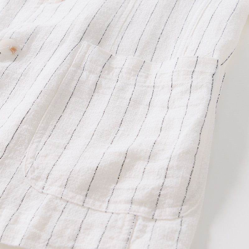 Ramie Vintage Striped Casual Jacket