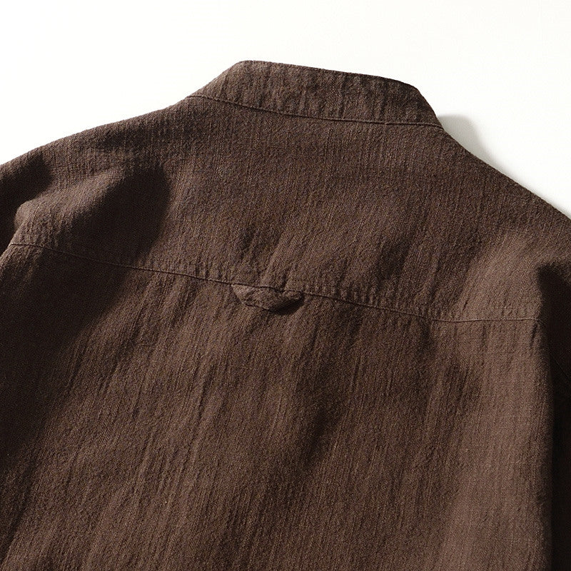 Stand Collar Ramie Long Sleeve Shirt