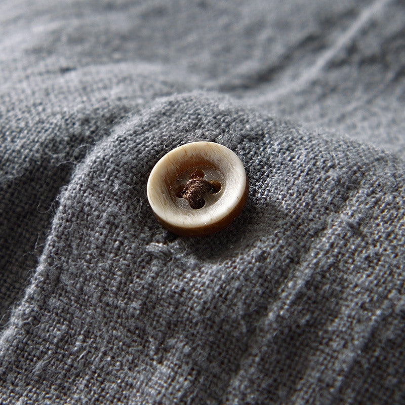 Stand Collar Ramie Long Sleeve Shirt