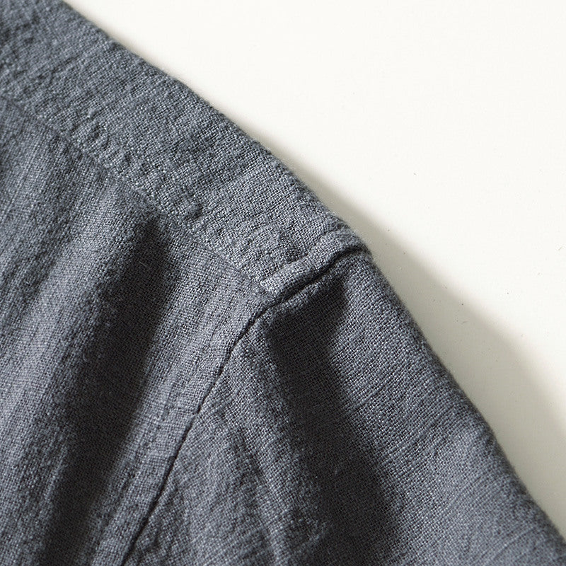 Stand Collar Ramie Long Sleeve Shirt