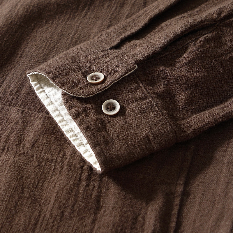 Stand Collar Ramie Long Sleeve Shirt