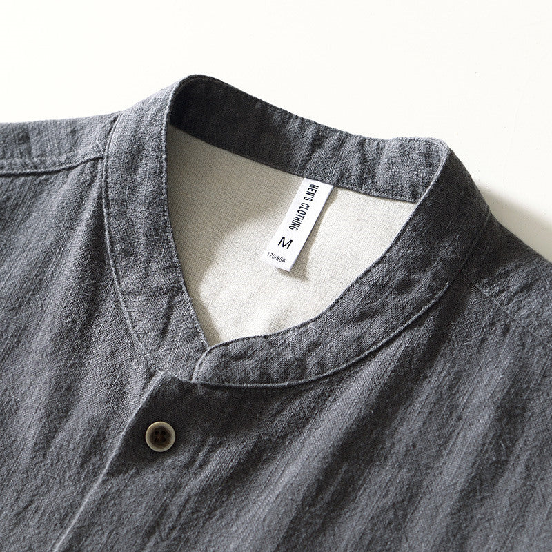 Stand Collar Ramie Long Sleeve Shirt