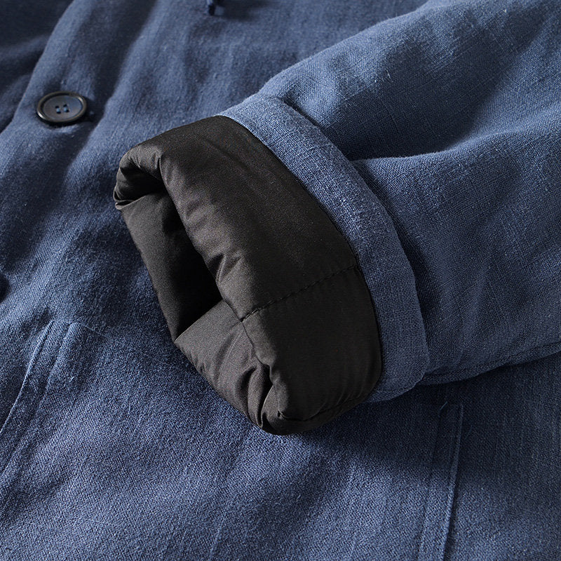 Ramie Vintage Button Hooded Jacket