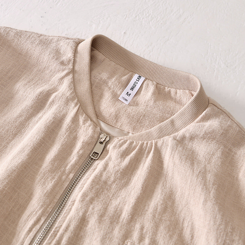 Ramie Vintage Casual Baseball Jacket