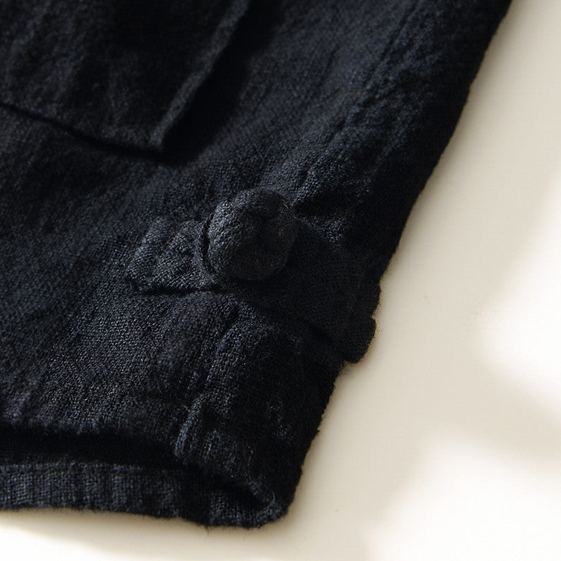 Stand Collar Ramie Long Sleeve Shirt