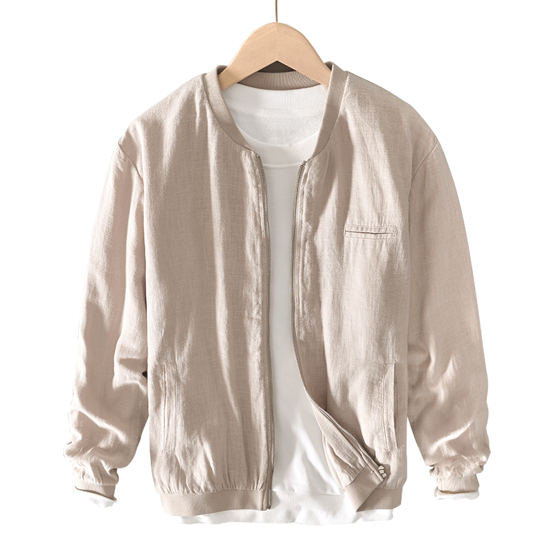 Ramie Vintage Casual Baseball Jacket