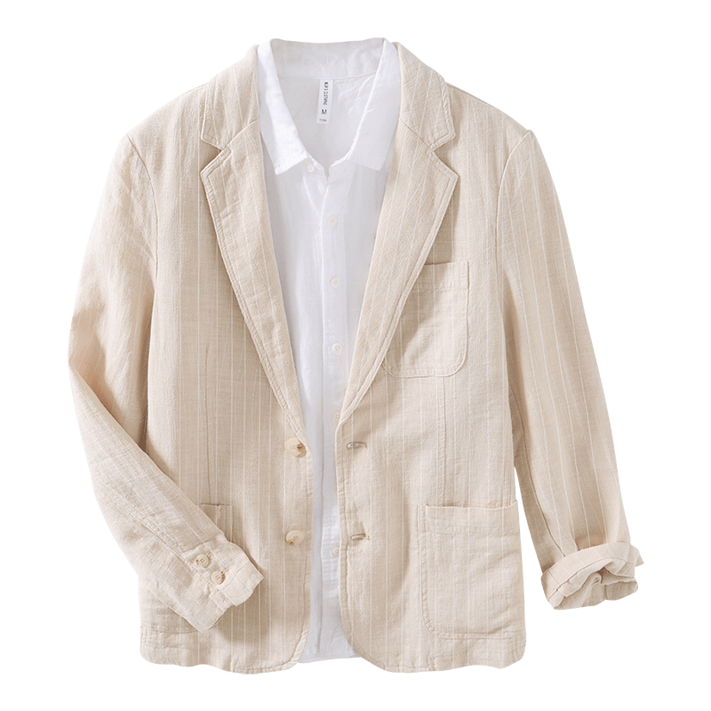 Ramie Vintage Striped Casual Jacket