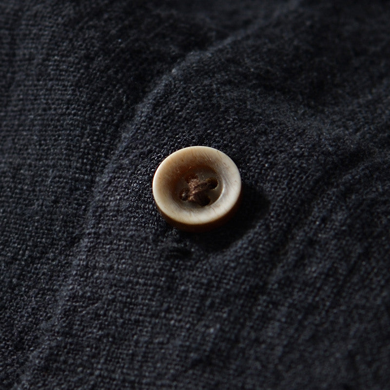 Stand Collar Ramie Long Sleeve Shirt