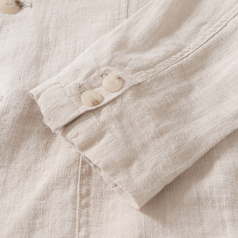 Ramie Vintage Striped Casual Jacket