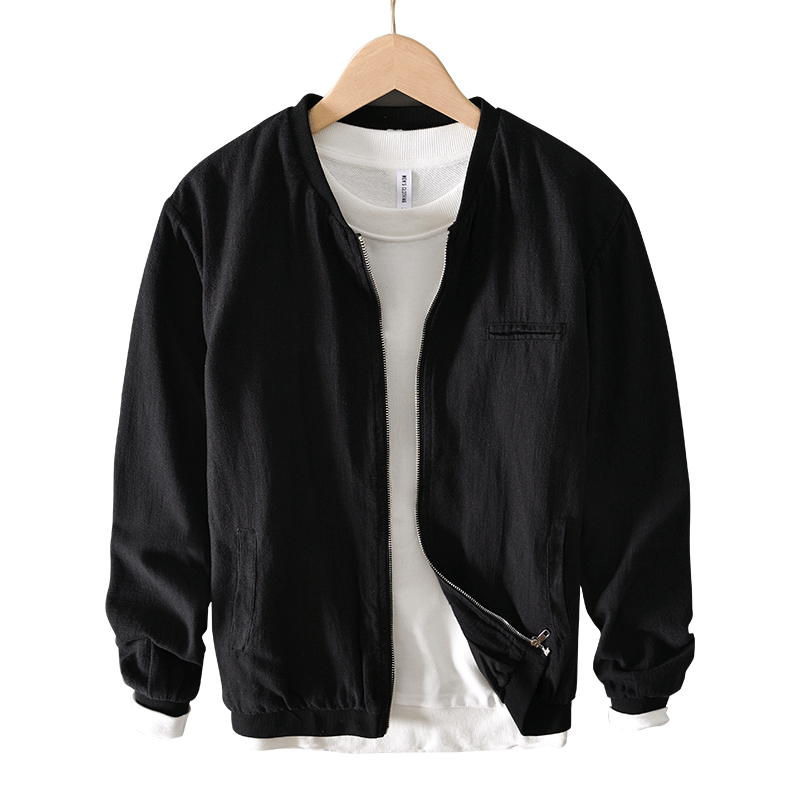 Ramie Vintage Casual Baseball Jacket