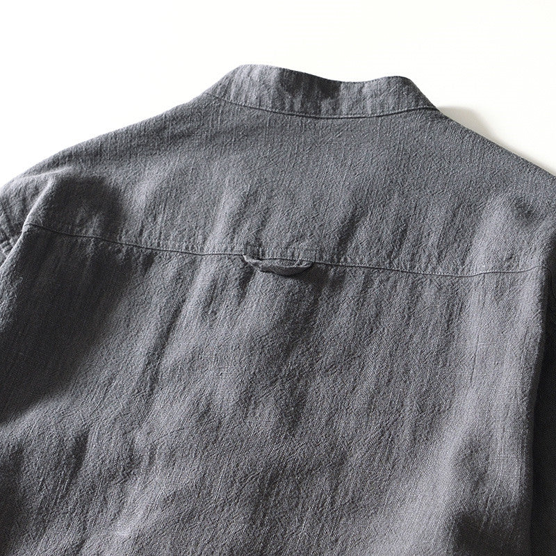 Stand Collar Ramie Long Sleeve Shirt