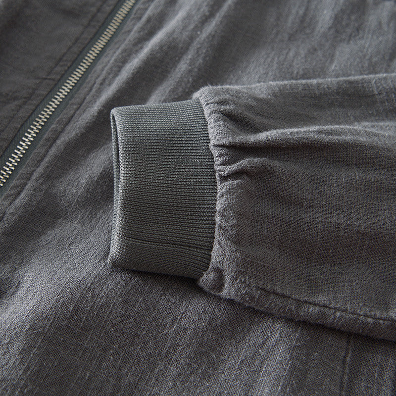 Ramie Vintage Casual Baseball Jacket