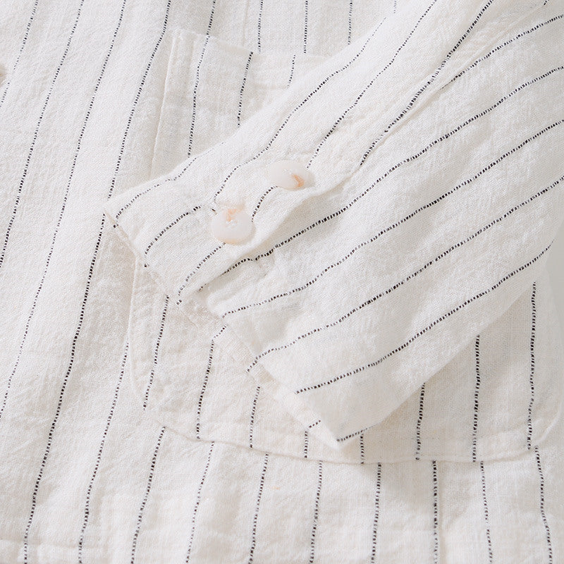 Ramie Vintage Striped Casual Jacket