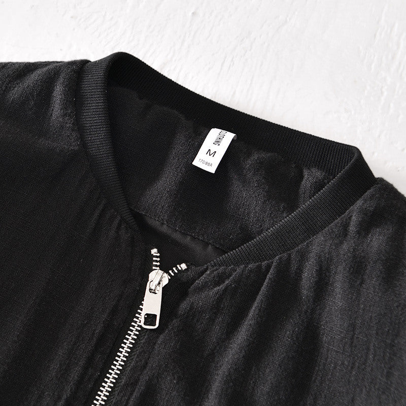 Ramie Vintage Casual Baseball Jacket