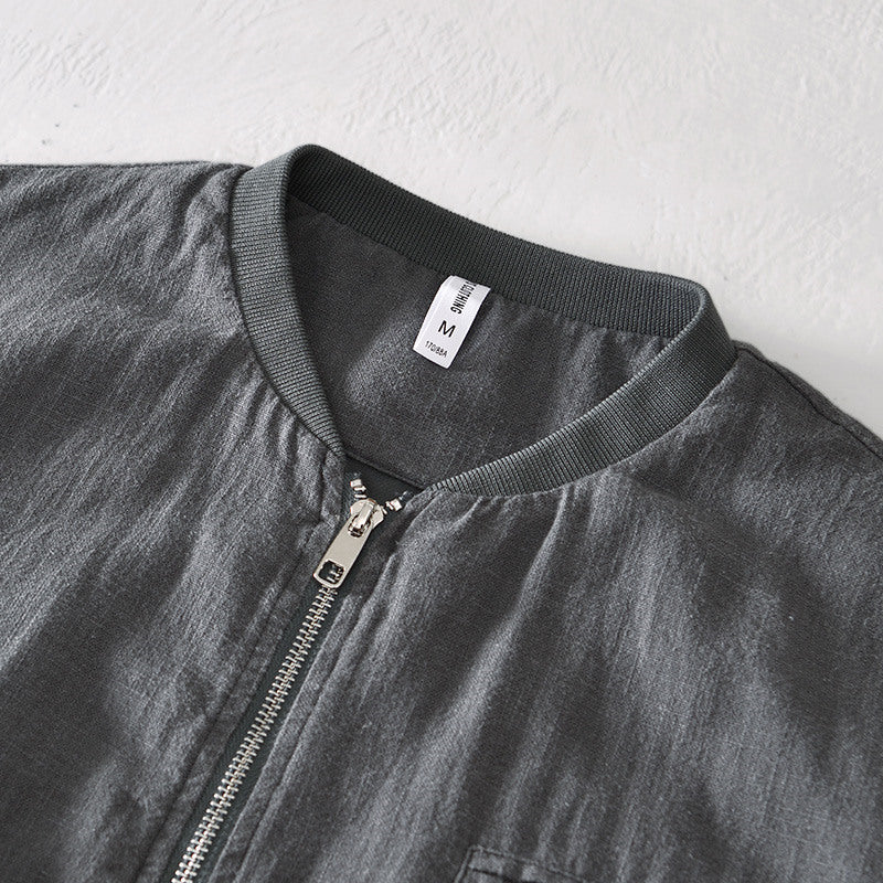 Ramie Vintage Casual Baseball Jacket