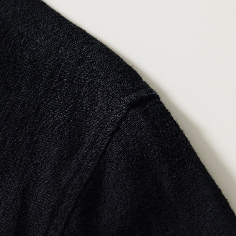 Stand Collar Ramie Long Sleeve Shirt