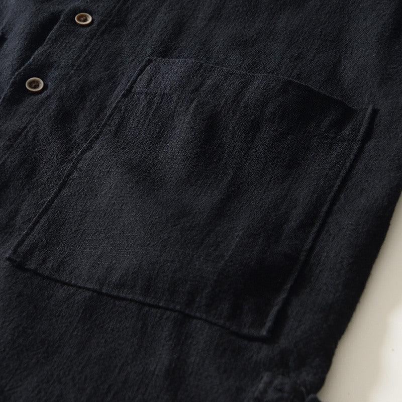 Stand Collar Ramie Long Sleeve Shirt