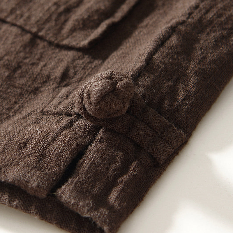 Stand Collar Ramie Long Sleeve Shirt