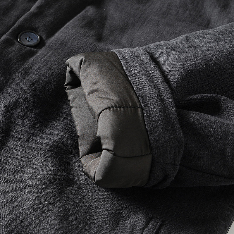 Ramie Vintage Button Hooded Jacket