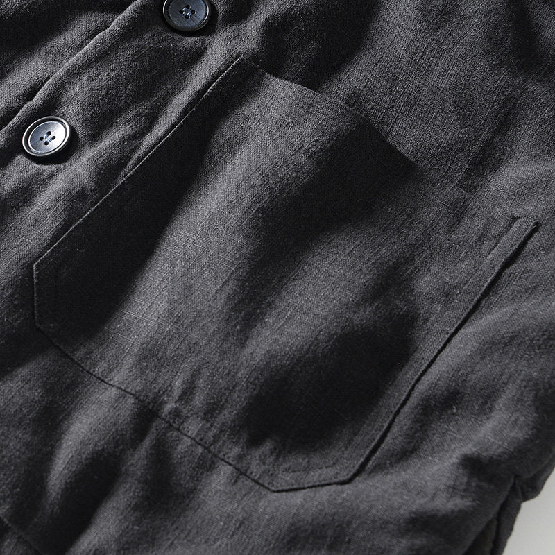 Ramie Vintage Button Hooded Jacket