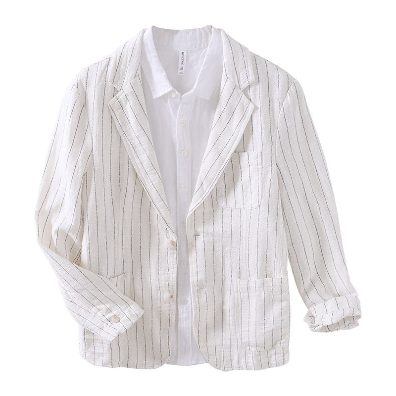 Ramie Vintage Striped Casual Jacket