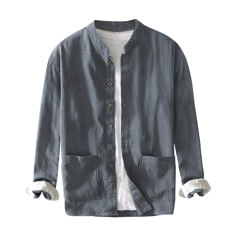 Stand Collar Ramie Long Sleeve Shirt