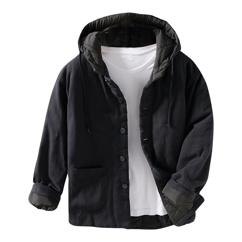 Ramie Vintage Button Hooded Jacket