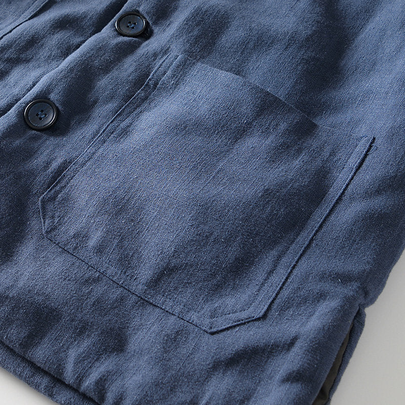 Ramie Vintage Button Hooded Jacket