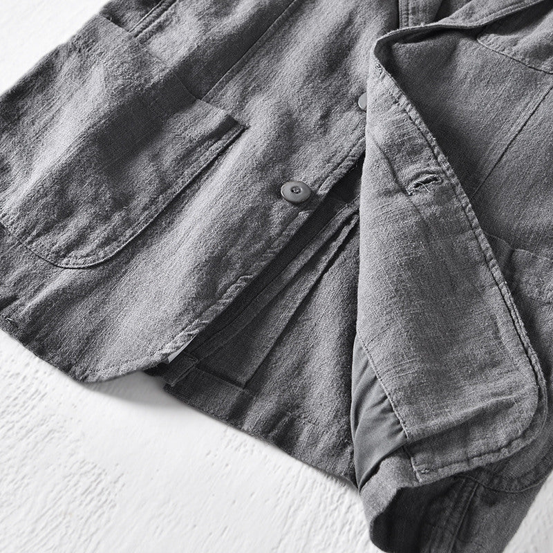 Ramie Retro Solid Color Casual Jacket