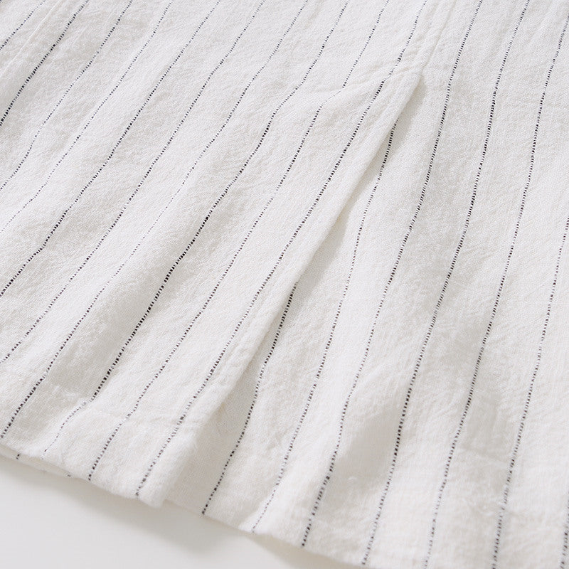 Ramie Vintage Striped Casual Jacket