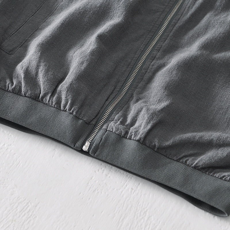 Ramie Vintage Casual Baseball Jacket