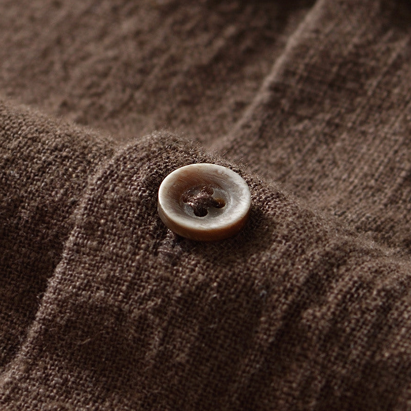 Stand Collar Ramie Long Sleeve Shirt