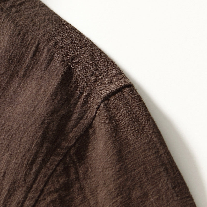 Stand Collar Ramie Long Sleeve Shirt