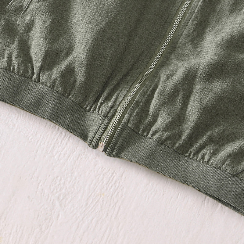 Ramie Vintage Casual Baseball Jacket