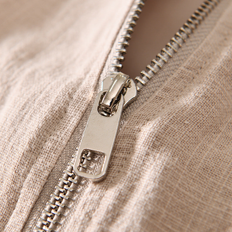 Ramie Vintage Casual Baseball Jacket