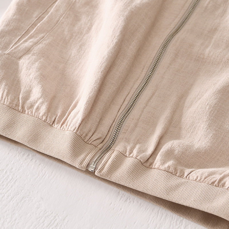 Ramie Vintage Casual Baseball Jacket